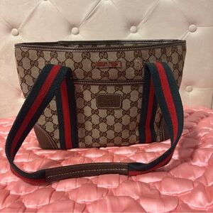 Gucci Monogram Tote with Red and Blue Accents